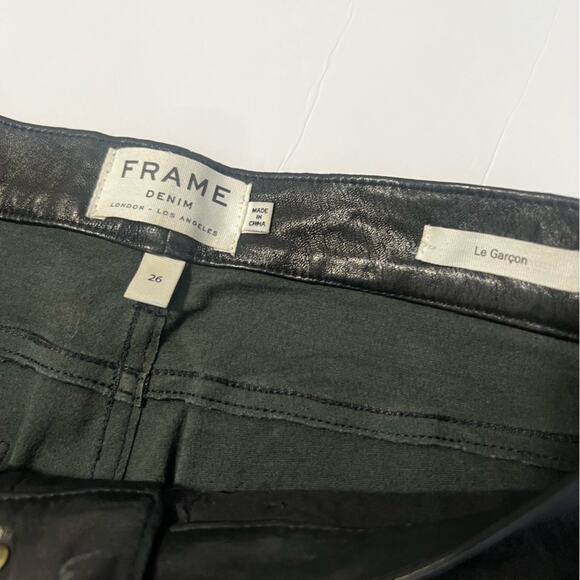 Frame  Sz 26 Le Garcon Leather Slim  Boyfriend Black Pants - Picture 8 of 13